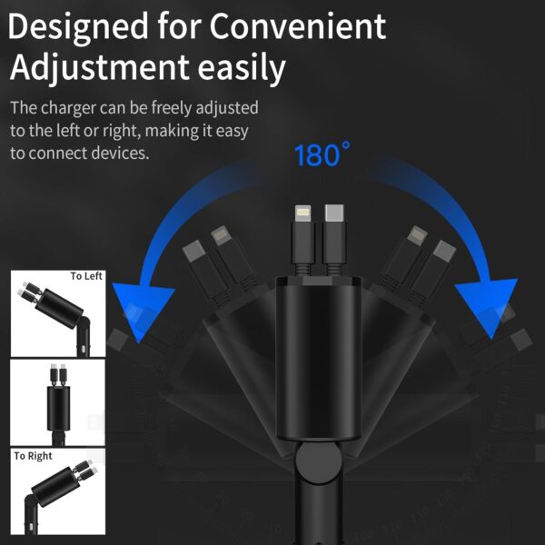 Retractable Car Charger, 4 in 1 Fast Charging Car Charger 60W, 2 Retractable iPhone Charger Cables and USB Car Charger Compatible with iPhone 15/14/13/12/11 Pro Max - Image 4