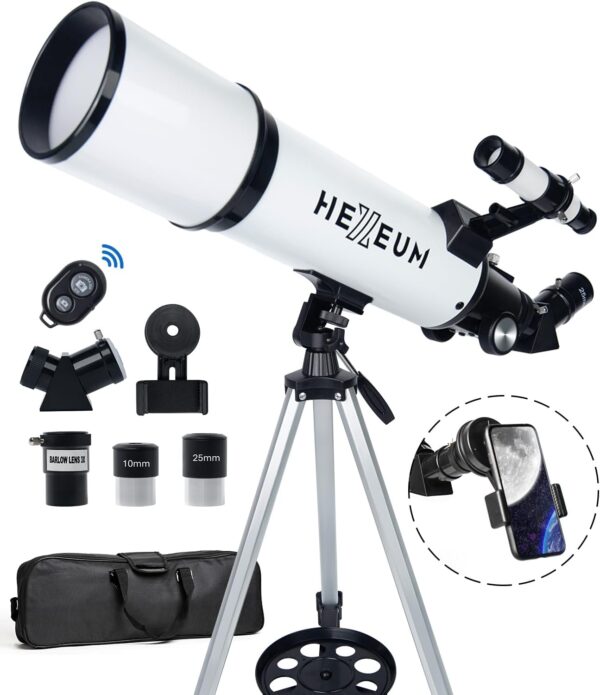 Telescope 80mm Aperture 600mm - Astronomical Portable Refracting, Fully Multi-Coated High Transmission Coatings AZ Mount with Tripod Phone Adapter, Wireless Control, Carrying Bag