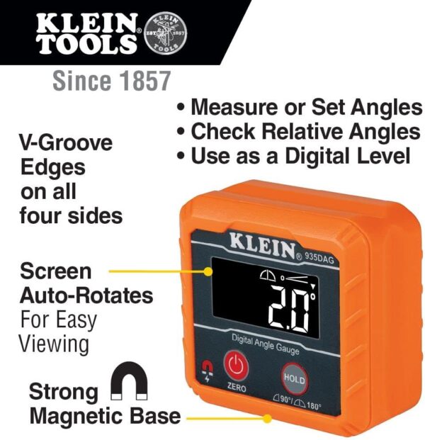 Klein Tools 935DAG Digital Electronic Level and Angle Gauge, Measures 0 - 90 and 0 - 180 Degree Ranges, Measures and Sets Angles - Image 2