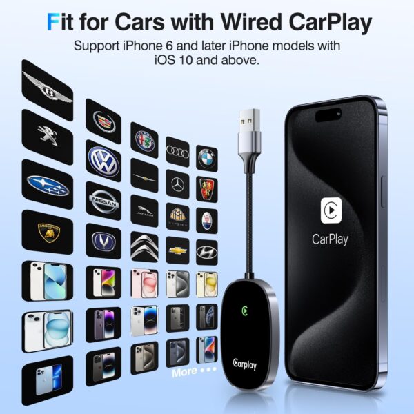 Vevavi Wireless CarPlay Adapter 2024 Upgraded, Converts Factory Wired CarPlay to Wireless, Plug and Play Car Play Wireless Adapter, Compatible with iPhone Multi-User Seamless Connection - Image 6