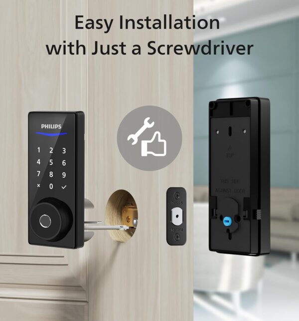 Philips Smart Lock with App Control, Fingerprint Smart Door Lock, Keyless Entry Door Lock, Smart Bluetooth Deadbolt Replacement, Auto Lock, Passcode Code Door Lock, Digital Keypad Deadbolt-Matte Black - Image 7