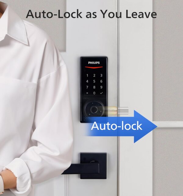 Philips Smart Lock with App Control, Fingerprint Smart Door Lock, Keyless Entry Door Lock, Smart Bluetooth Deadbolt Replacement, Auto Lock, Passcode Code Door Lock, Digital Keypad Deadbolt-Matte Black - Image 5