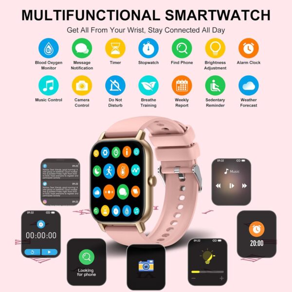 Smart Watch (Answer/Make Calls), 1.85" Smart Watches for Men Women 110+ Sport Modes Fitness Tracker with Sleep Heart Rate Monitor, Pedometer, IP68 Waterproof Fitness Watch for iOS Android, New Pink - Image 6