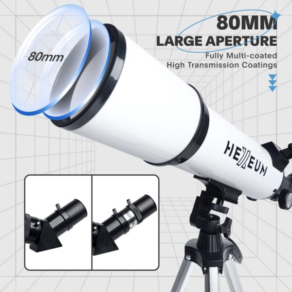 Telescope 80mm Aperture 600mm - Astronomical Portable Refracting, Fully Multi-Coated High Transmission Coatings AZ Mount with Tripod Phone Adapter, Wireless Control, Carrying Bag - Image 4