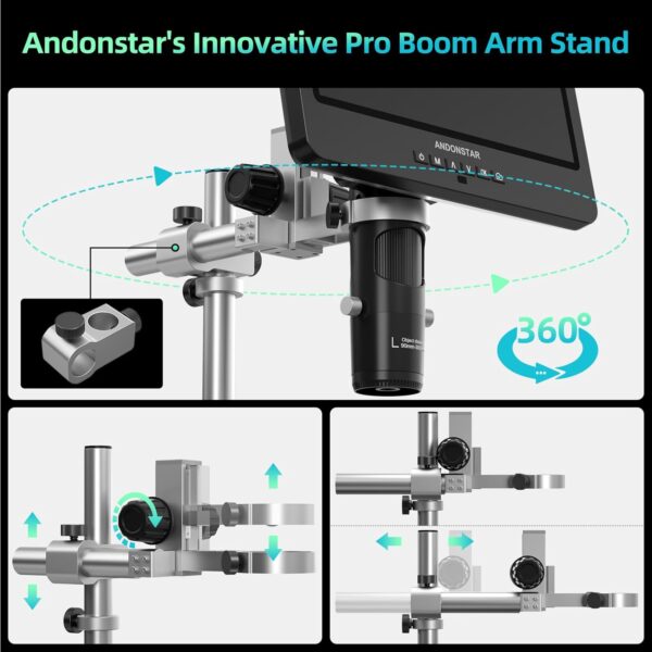 Andonstar AD249S-M Plus 10.1'' HDMI Soldering Digital Microscope for Electronics Repair, 2000x 3 Lens 2160P UHD Video Record, Soldering Microscope Station with Helping Hands, Slides, 32GB Card - Image 5