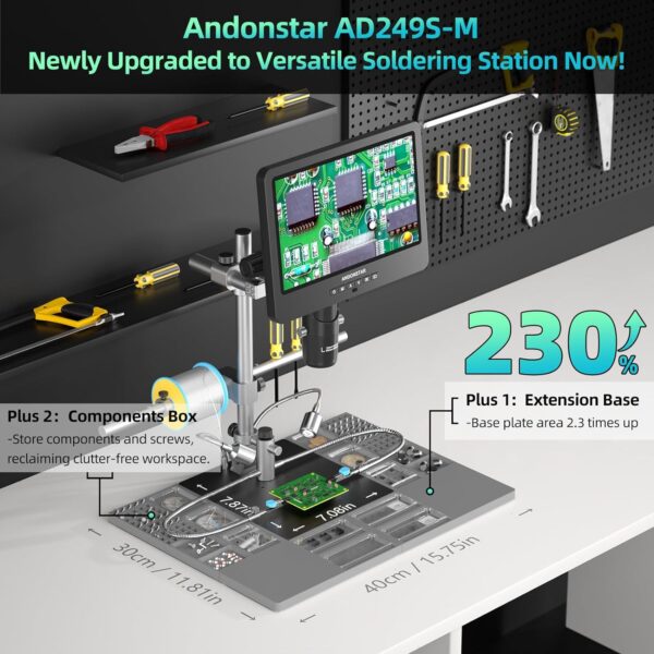 Andonstar AD249S-M Plus 10.1'' HDMI Soldering Digital Microscope for Electronics Repair, 2000x 3 Lens 2160P UHD Video Record, Soldering Microscope Station with Helping Hands, Slides, 32GB Card - Image 3