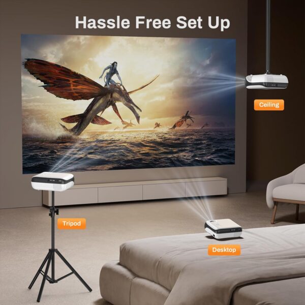 HAPPRUN Projector, Native 1080P Bluetooth Projector with 100" Screen, Portable Outdoor Movie Projector, Mini Projector for Home Bedroom, Compatible with Smartphone,HDMI,USB,AV,Fire Stick,PS5 - Image 7