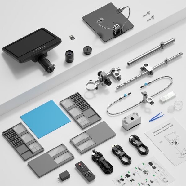 Andonstar AD249S-M Plus 10.1'' HDMI Soldering Digital Microscope for Electronics Repair, 2000x 3 Lens 2160P UHD Video Record, Soldering Microscope Station with Helping Hands, Slides, 32GB Card - Image 9