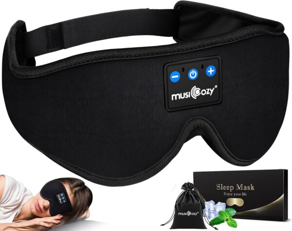 MUSICOZY Sleep Headphones Bluetooth 5.2 Headband Sleeping Headphones Sleep Eye Mask, Wireless Music Earbuds Earphones for Side Sleepers Men Women Air Travel Cool Tech Gadgets Unique Gifts