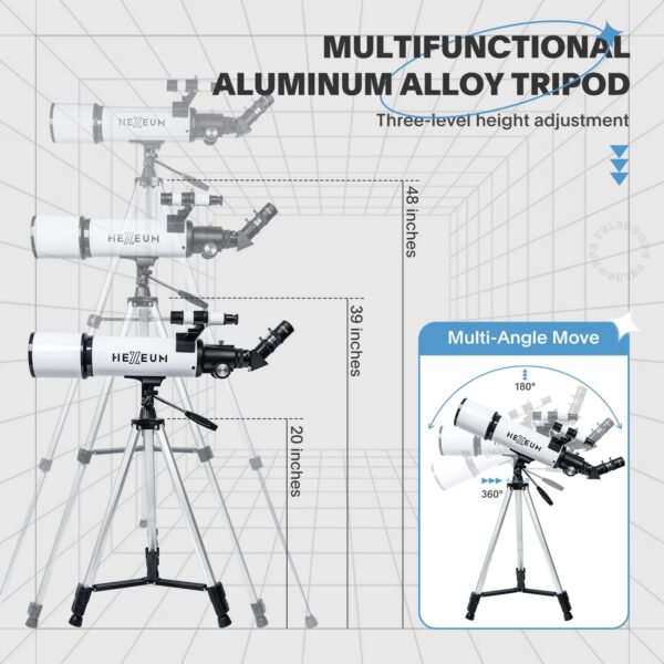 Telescope 80mm Aperture 600mm - Astronomical Portable Refracting, Fully Multi-Coated High Transmission Coatings AZ Mount with Tripod Phone Adapter, Wireless Control, Carrying Bag - Image 5