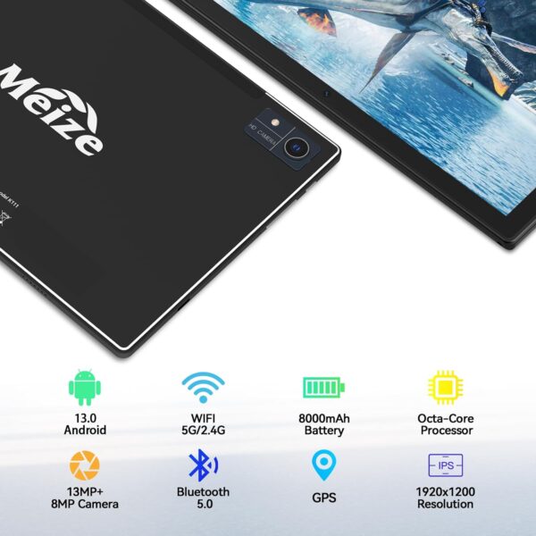 Newest 2024 Android 13 Tablet, 128GB+16(8+8 Expand)GB/512GB Expandable, Octa-Core Tablet with 5G WiFi, 8000mAh Battery, 10.1 inch Tablet with 21MP Camera, Tablet with Keyboard, Bluetooth, Mouse, Case. - Image 3