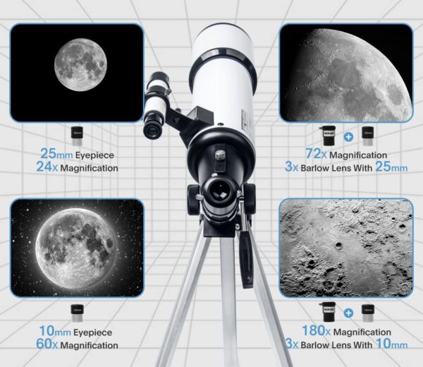 Telescope 80mm Aperture 600mm - Astronomical Portable Refracting, Fully Multi-Coated High Transmission Coatings AZ Mount with Tripod Phone Adapter, Wireless Control, Carrying Bag - Image 2