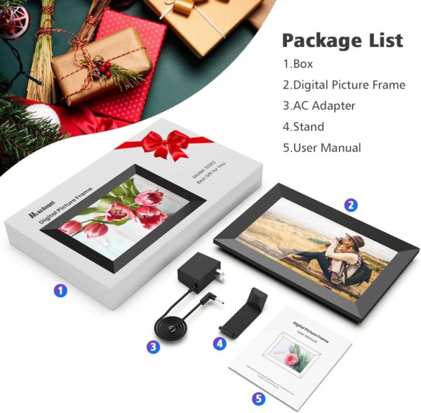 MaxAngel Digital Picture Frame 10.1 Inch WiFi Electronic Photo Frame 32GB Storage SD Card Slot Desktop IPS Touch Screen HD Display Auto-Rotate Slideshow Share Videos Photos Remotely Via Uhale App - Image 7