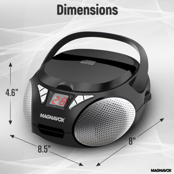 Magnavox MD6924 Portable Top Loading CD Boombox with AM/FM Stereo Radio in Black | CD-R/CD-RW Compatible | LED Display | AUX Port Supported | Programmable CD Player | - Image 4