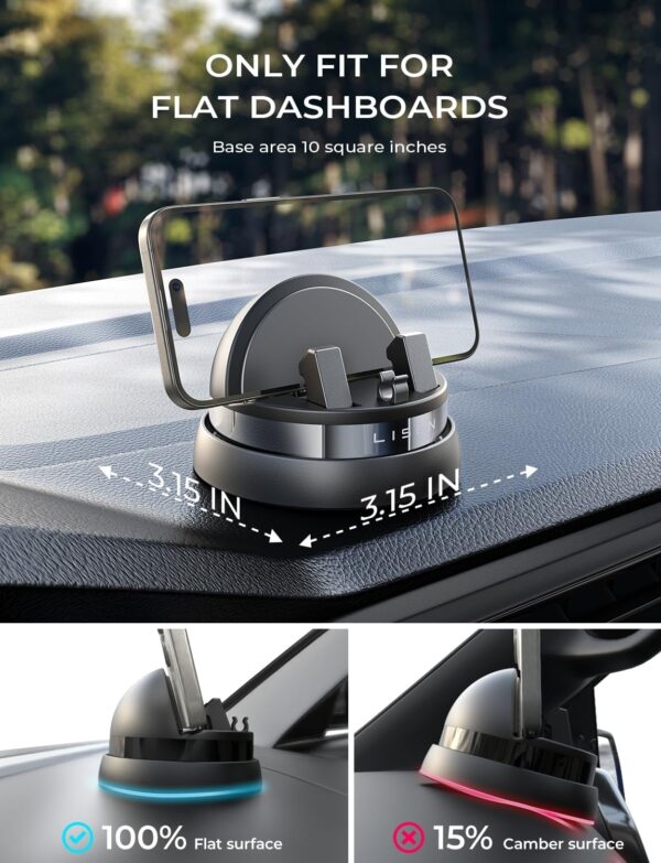 LISEN Car Phone Holder Dashboard, 360° Rotatable Dashboard Cell Phone Holder,Multifunctional Car Phone Mount iPhone Compatible with iPhone 15 Pro Max/14/13/12, Samsung S24/23/22 - Image 5