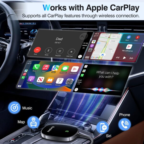 Vevavi Wireless CarPlay Adapter 2024 Upgraded, Converts Factory Wired CarPlay to Wireless, Plug and Play Car Play Wireless Adapter, Compatible with iPhone Multi-User Seamless Connection - Image 3