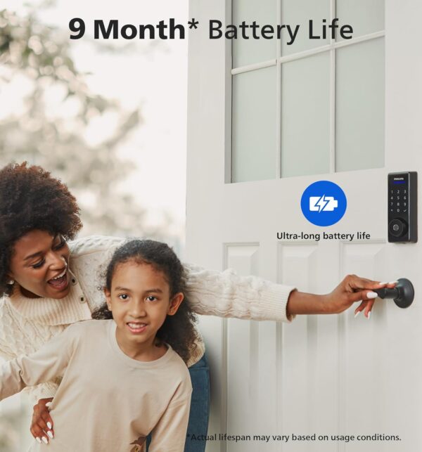 Philips Smart Lock with App Control, Fingerprint Smart Door Lock, Keyless Entry Door Lock, Smart Bluetooth Deadbolt Replacement, Auto Lock, Passcode Code Door Lock, Digital Keypad Deadbolt-Matte Black - Image 6