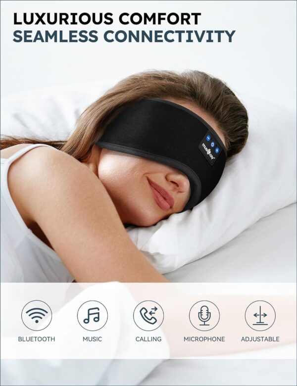 MUSICOZY Sleep Headphones Bluetooth 5.2 Headband Sleeping Headphones Sleep Eye Mask, Wireless Music Earbuds Earphones for Side Sleepers Men Women Air Travel Cool Tech Gadgets Unique Gifts - Image 2