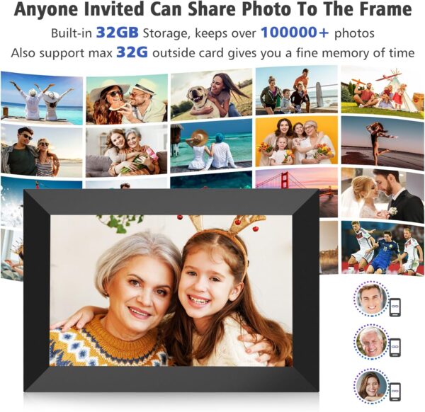 MaxAngel Digital Picture Frame 10.1 Inch WiFi Electronic Photo Frame 32GB Storage SD Card Slot Desktop IPS Touch Screen HD Display Auto-Rotate Slideshow Share Videos Photos Remotely Via Uhale App - Image 5