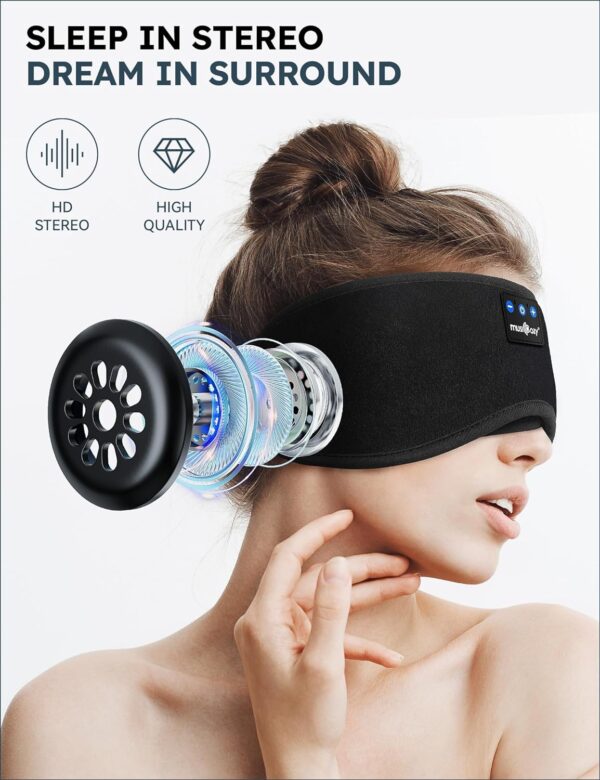 MUSICOZY Sleep Headphones Bluetooth 5.2 Headband Sleeping Headphones Sleep Eye Mask, Wireless Music Earbuds Earphones for Side Sleepers Men Women Air Travel Cool Tech Gadgets Unique Gifts - Image 4