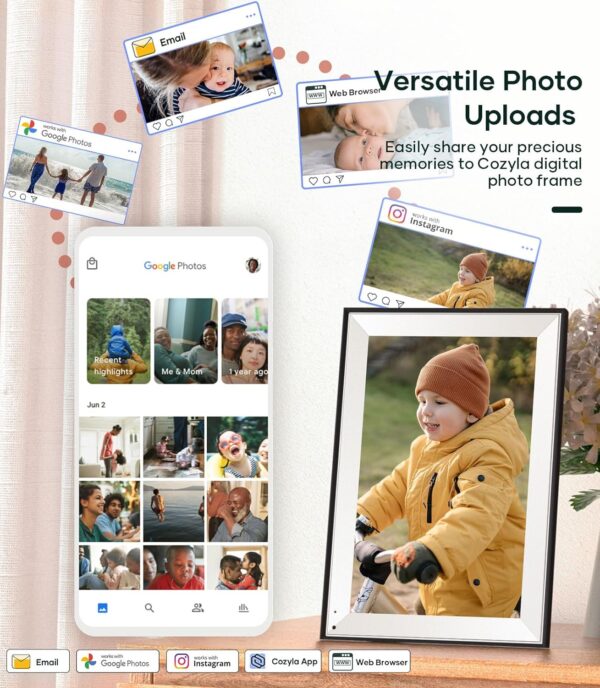 Digital Photo Frame WiFi Smart Digital Picture Frame Unlimited Storage Share Photo with Family and Friend via App Email Google Photos Instagram Web Browser Photo Frame Electronic 10.1 Inch Mat - Image 2